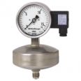 Capsule pressure gauge with output signal For the process industry, high overload safety