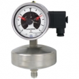 Capsule pressure gauge with switch contacts For the process industry, high overload safety